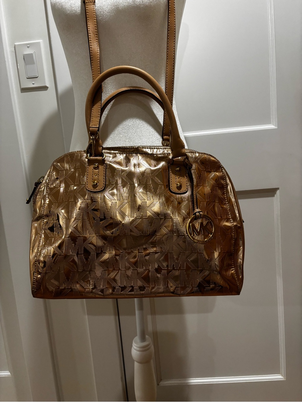 Michael Kors Metallic Gold Satchel with MK Charm
